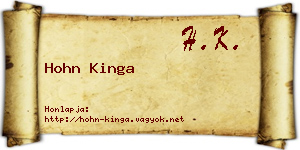 Hohn Kinga névjegykártya
